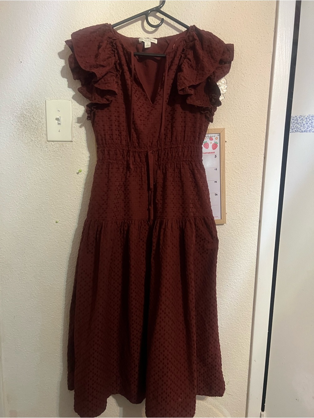 Chelsea & Violet Burgundy Ruffled Midi Dress